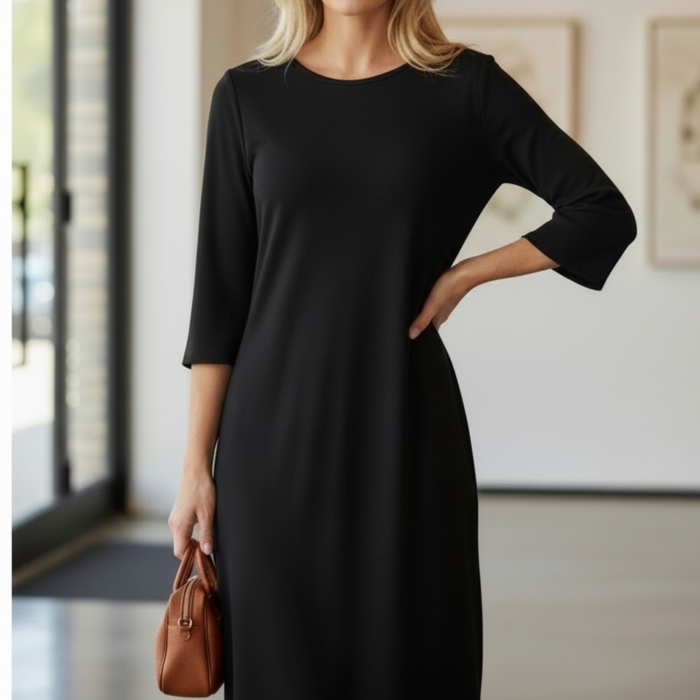 MICHAEL KORS BLACK DRESS. SIZE XL. BASIC SHIFT LOOSE DRESS, BACK ZIP 3/4 SLEEVE